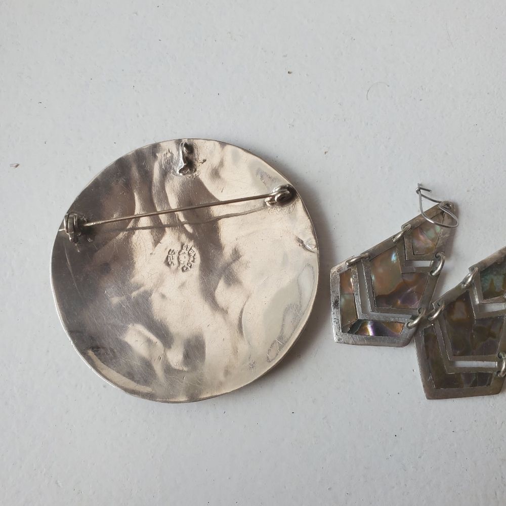 2 for $60. Vintage Taxco Mexican Jewelry Abalone shell in  Sterling Silver. - Picture 2 of 3